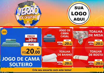 Modelo de Encarte para Encarte A4 Horizontal com o tema Verão de Ofertas para Cama, Mesa e Banho