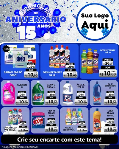 Modelo de Rede Social para Feed Instagram com o tema Promoção de Aniversário - 15 Anos para Produtos de Limpeza