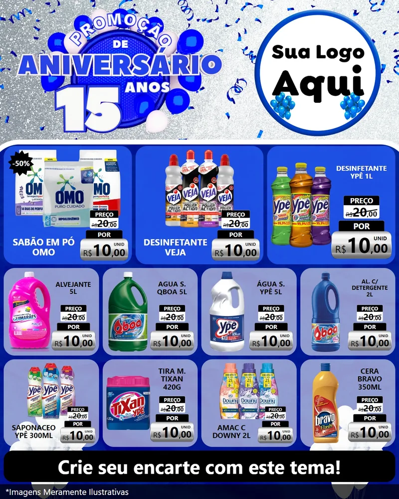 Modelo de Rede Social para Feed Instagram com o tema Promoção de Aniversário - 15 Anos para Produtos de Limpeza