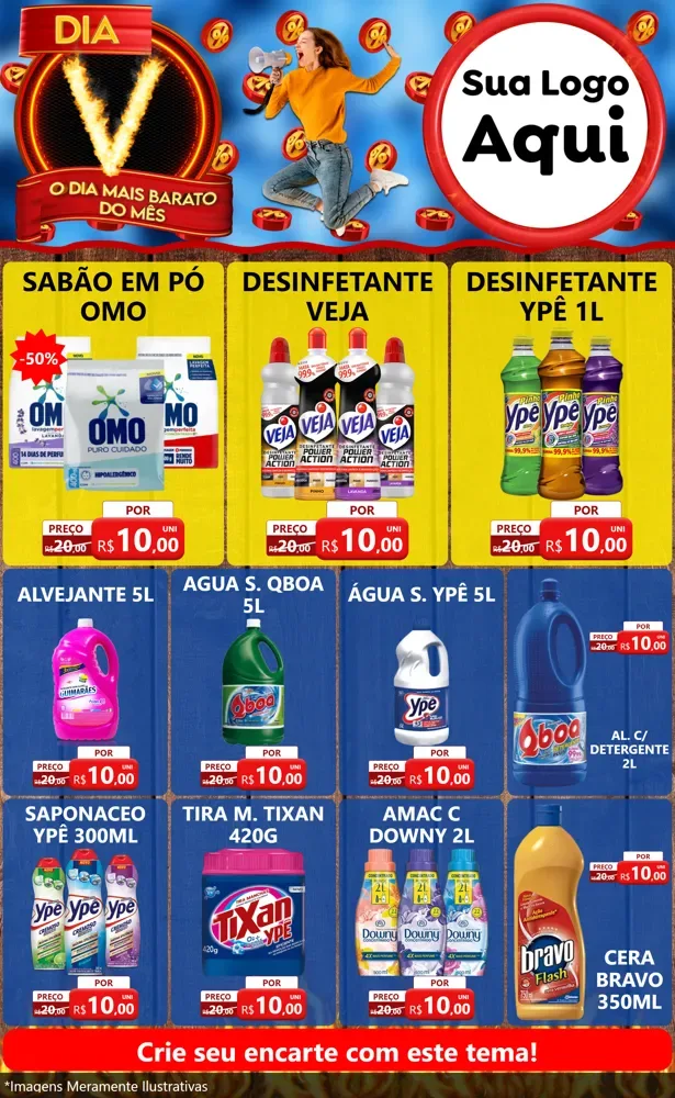 Modelo de Encarte para Encarte Grande com o tema Dia V - O Dia Mais Barato Do Mês para Produtos de Limpeza