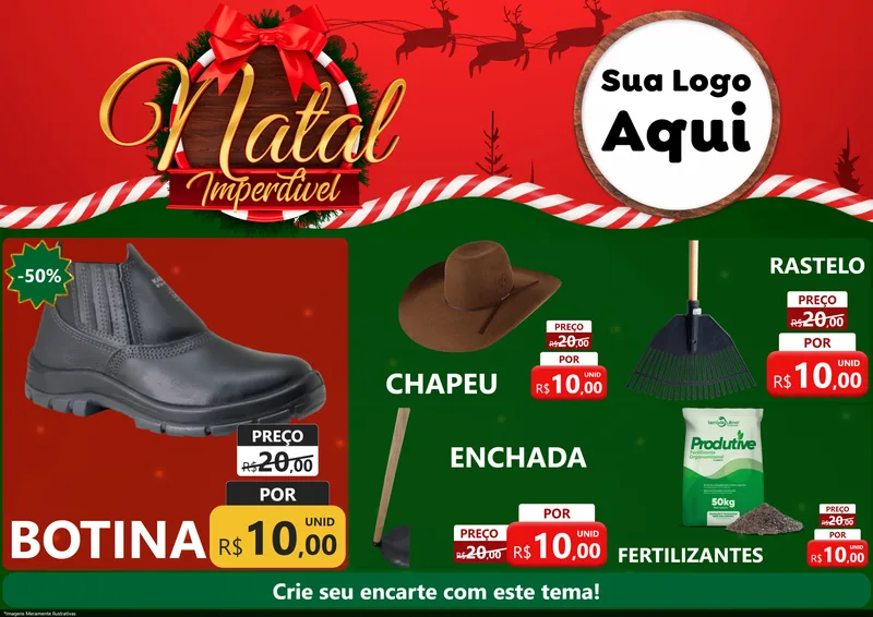 Modelo de Encarte para Encarte A4 Horizontal com o tema Natal Imperdível para Agropecuária