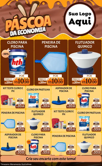 Modelo de Encarte para Encarte Grande com o tema Páscoa da Economia para Produtos para Piscina