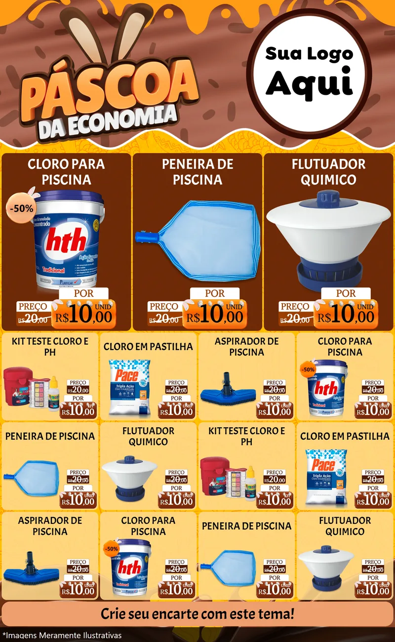 Modelo de Encarte para Encarte Grande com o tema Páscoa da Economia para Produtos para Piscina