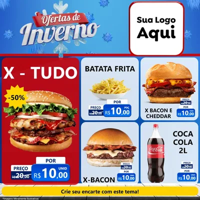 Modelo de Rede Social para Feed Facebook com o tema Ofertas de Inverno para Hamburgueria