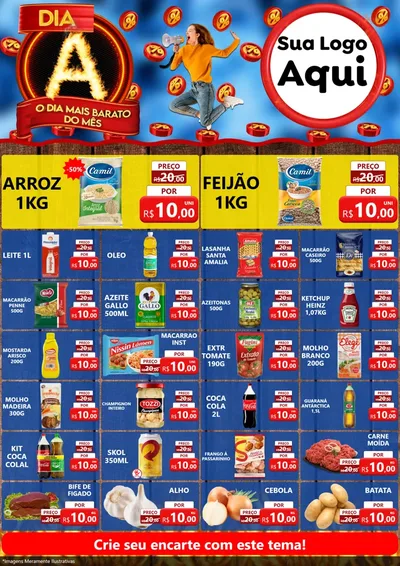 Modelo de Encarte para Encarte A4 Vertical com o tema Dia A - O Dia Mais Barato Do Mês para Supermercado