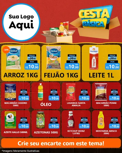 Modelo de Rede Social para Feed Instagram com o tema Cesta Básica para Supermercado