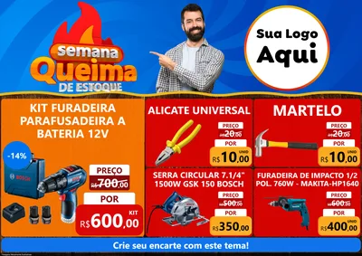 Modelo de Encarte para Encarte A4 Horizontal com o tema Semana Queima de Estoque para Maquinas e Ferramentas