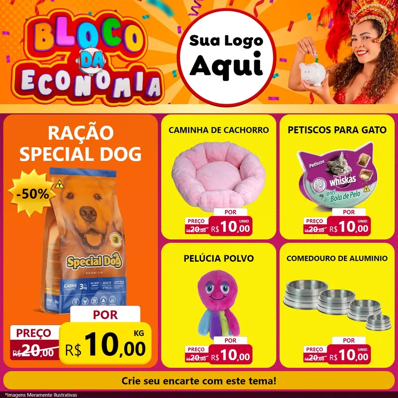Modelo de Rede Social para Feed Facebook com o tema Bloco da Economia para Pet Shop