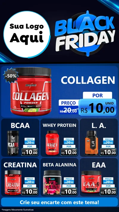 Modelo de Rede Social para Stories com o tema Black Friday para Suplementos alimentares