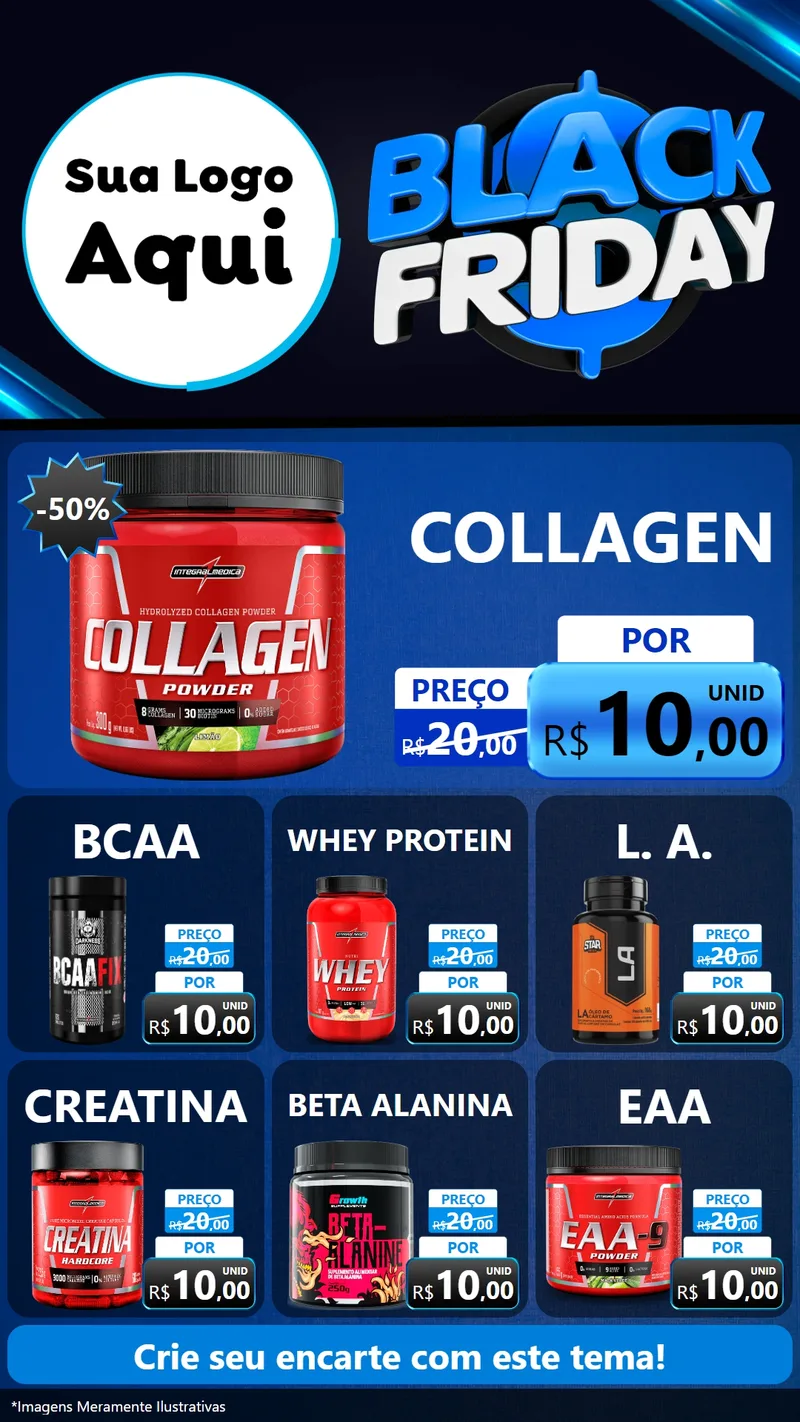 Modelo de Rede Social para Stories com o tema Black Friday para Suplementos alimentares