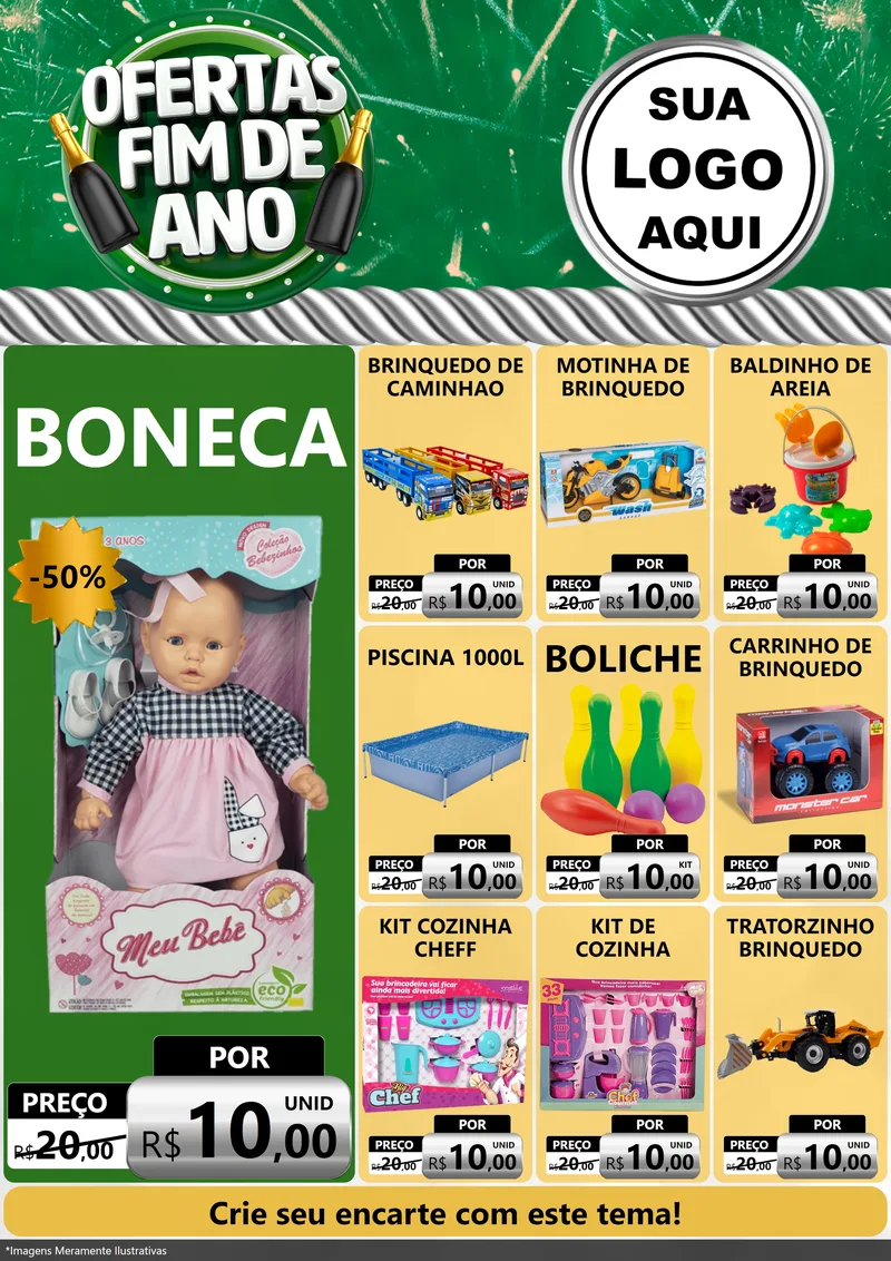 Modelo de Encarte para Encarte A4 Vertical com o tema Ofertas Fim de Ano para Brinquedos