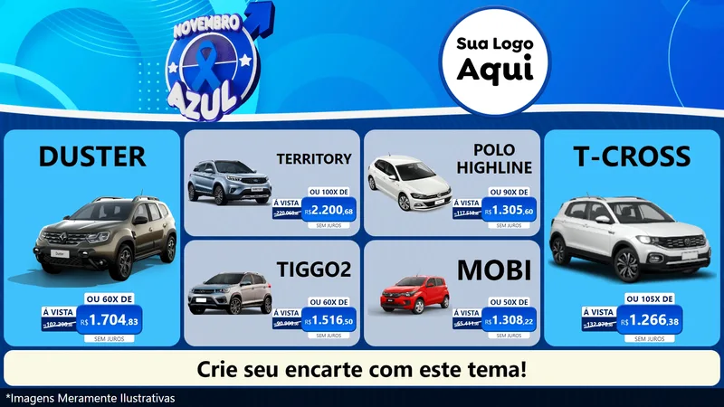 Modelo de TV para TV Horizontal com o tema Novembro Azul para Concessionaria de Carros