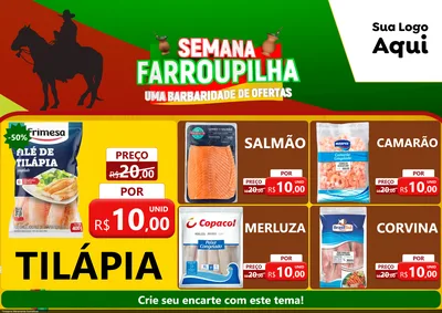 Modelo de Encarte para Encarte A4 Horizontal com o tema Semana Farroupilha - Uma Barbaridade de Ofertas para Peixaria