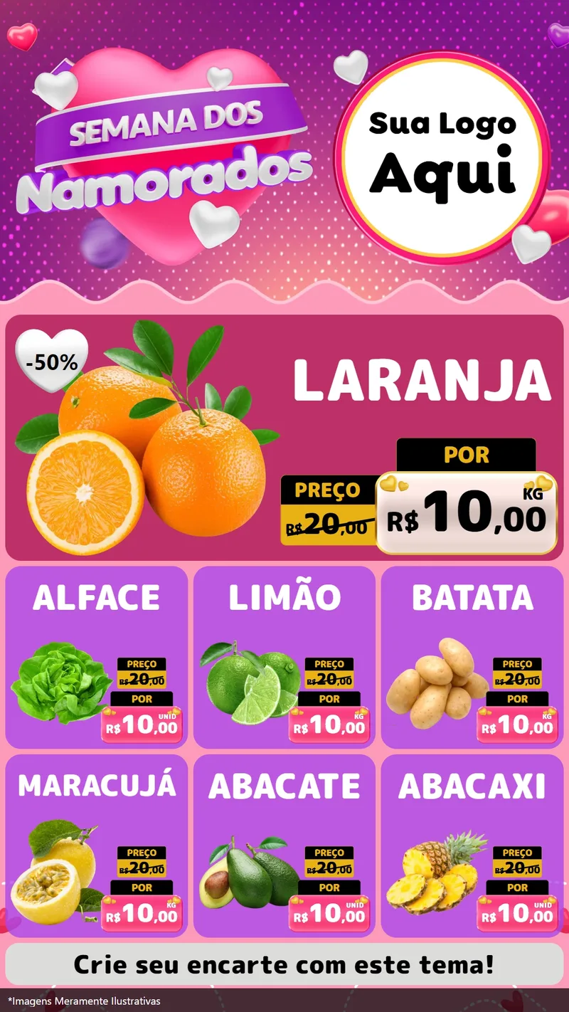 Modelo de Rede Social para Stories com o tema Semana dos Namorados para Hortifrúti