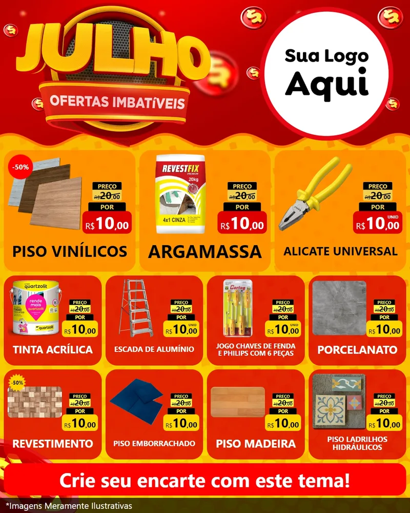 Modelo de Rede Social para Feed Instagram com o tema Julho Ofertas Imbatíveis para Material para Construção
