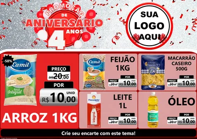 Modelo de Encarte para Encarte A4 Horizontal com o tema Promoção de Aniversário - 4 Anos para Supermercado