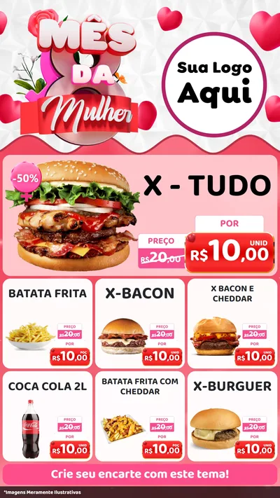Modelo de Rede Social para Stories com o tema Mês da Mulher para Hamburgueria