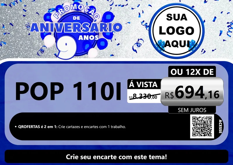 Modelo de Cartaz para Cartaz A4 Horizontal com o tema Promoção de Aniversário - 9 Anos para Concessionaria de Motos