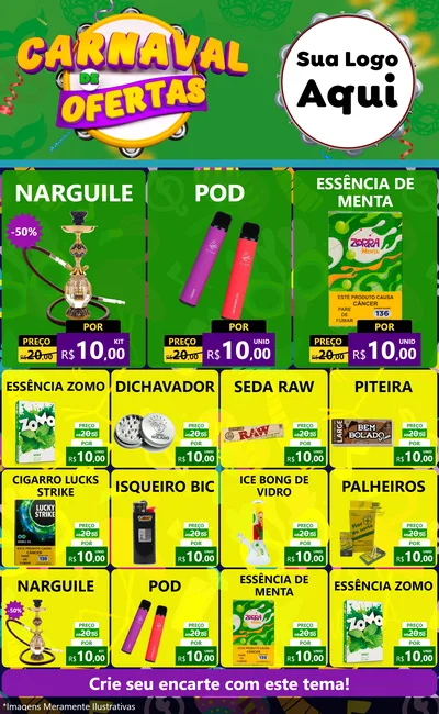 Modelo de Encarte para Encarte Grande com o tema Carnaval de Ofertas para Tabacaria