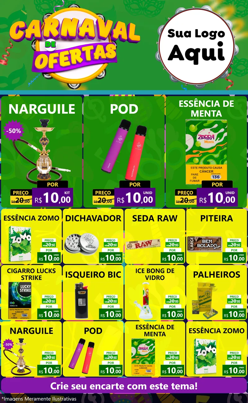 Modelo de Encarte para Encarte Grande com o tema Carnaval de Ofertas para Tabacaria