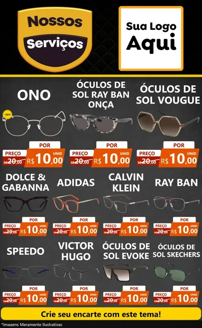 Modelo de Encarte para Encarte Grande com o tema Nossos Serviços para Óticas