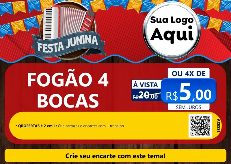 Modelo de Cartaz para Cartaz A4 Horizontal com o tema Festa Junina para Móveis e Eletro