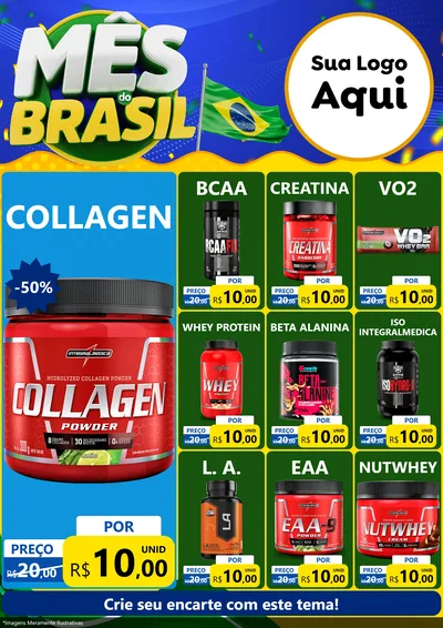 Modelo de Encarte para Encarte A4 Vertical com o tema Mês do Brasil para Suplementos alimentares