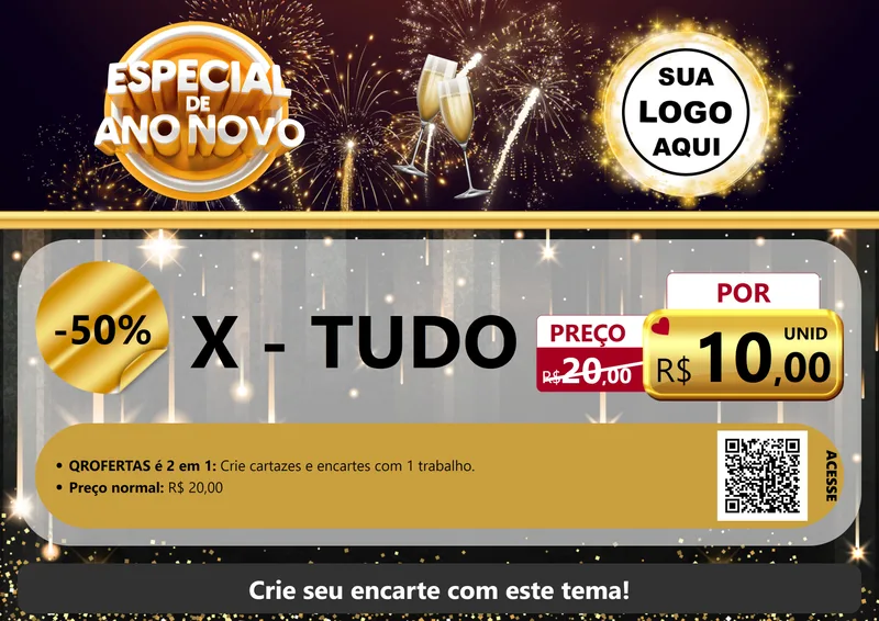 Modelo de Cartaz para Cartaz A4 Horizontal com o tema Especial de Ano Novo para Hamburgueria