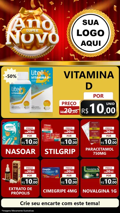 Modelo de Rede Social para Stories com o tema Super Ano Novo para Farmácia