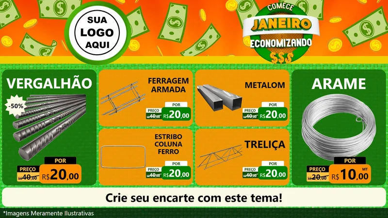 Modelo de TV para TV Horizontal com o tema Comece Janeiro Economizando para Ferragens