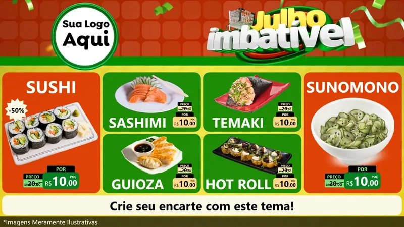 Modelo de TV para TV Horizontal com o tema Julho Imbatível para Comida japonesa