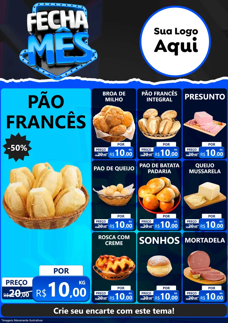 Modelo de Encarte para Encarte A4 Vertical com o tema Fecha Mês para Padaria