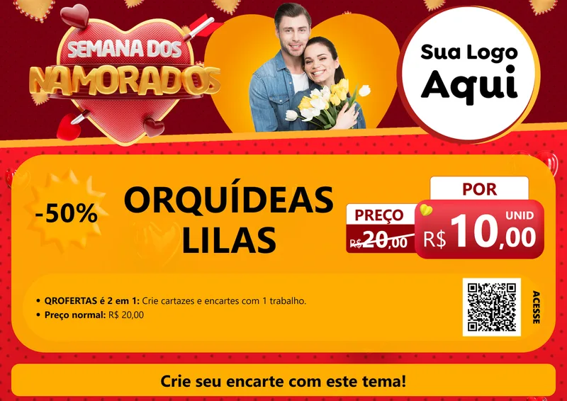 Modelo de Cartaz para Cartaz A4 Horizontal com o tema Semana dos Namorados para Floricultura e jardim