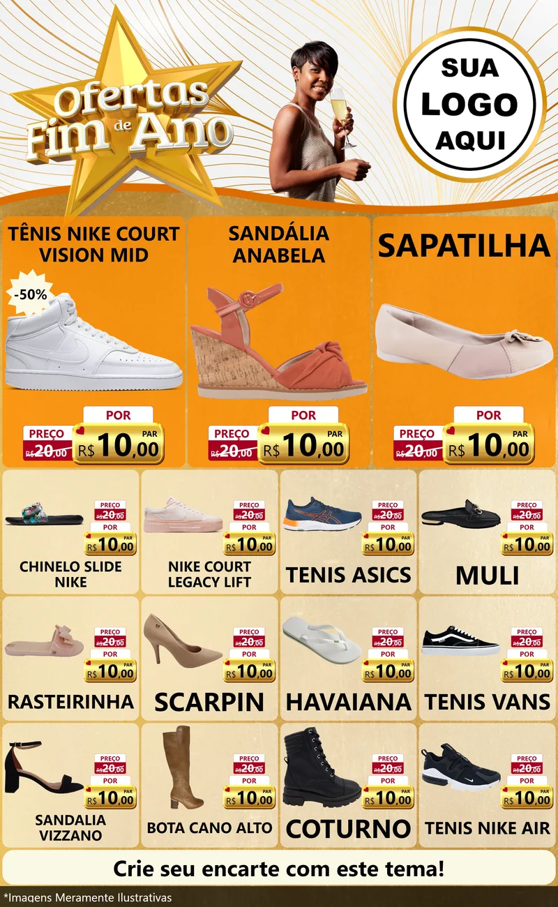 Modelo de Encarte para Encarte Grande com o tema Ofertas Fim de Ano para Calçados