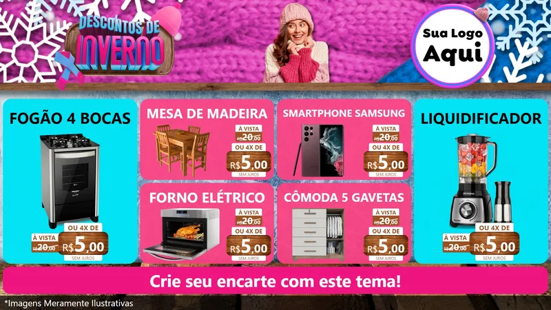 Modelo de TV para TV Horizontal com o tema Descontos de Inverno para Móveis e Eletro