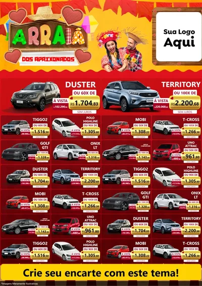 Modelo de Encarte para Encarte A4 Vertical com o tema Arraiá Dos Apaixonados - Junina para Concessionaria de Carros