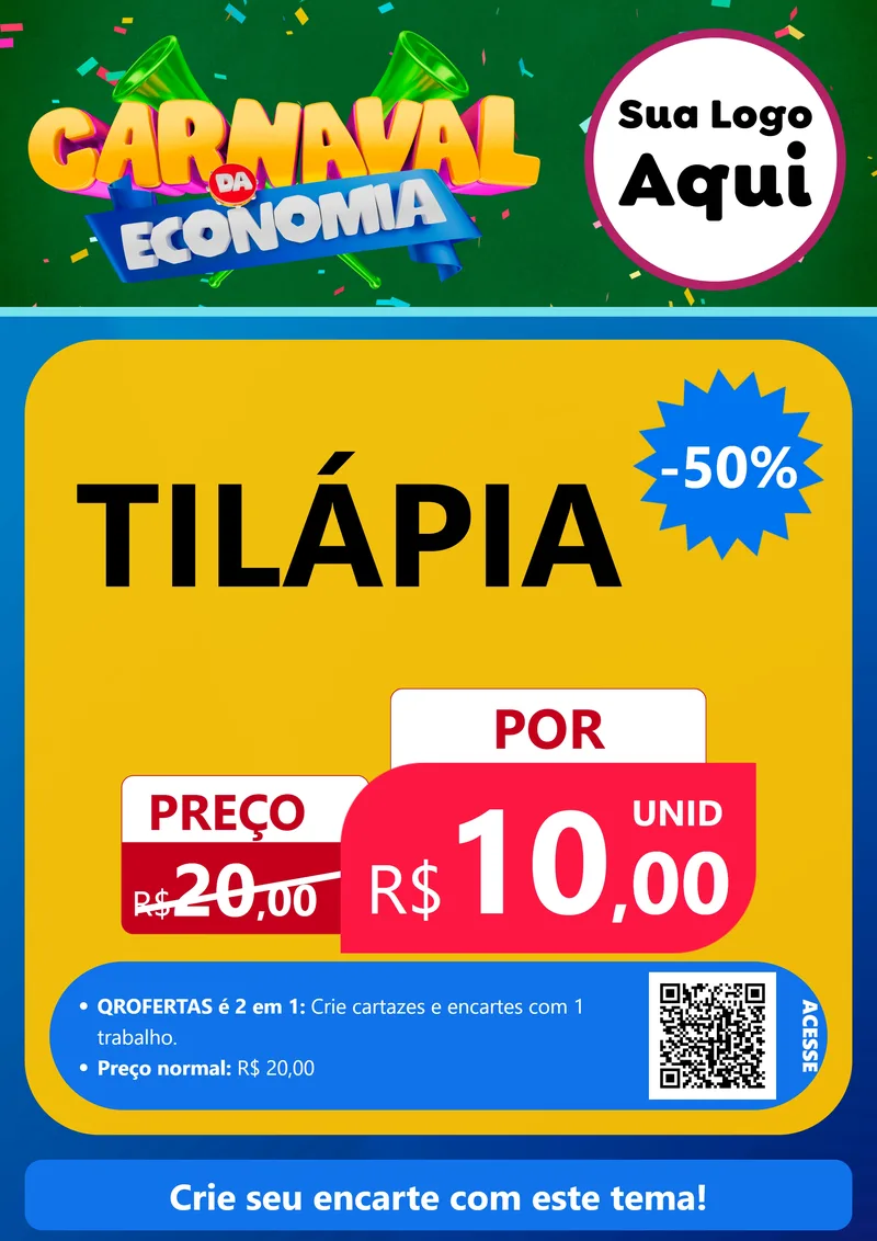 Modelo de Cartaz para Cartaz A4 Vertical com o tema Carnaval da Economia para Peixaria
