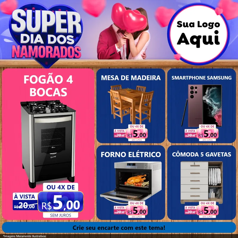 Modelo de Rede Social para Feed Facebook com o tema Super Dia dos Namorados para Móveis e Eletro