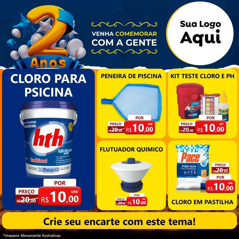 Modelo de Rede Social para Feed Facebook com o tema Aniversário de 2 anos para Produtos para Piscina