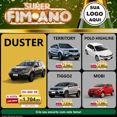 Modelo de Rede Social para Feed Facebook com o tema Super Fim de Ano para Concessionaria de Carros