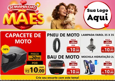 Modelo de Encarte para Encarte A4 Horizontal com o tema Semana das Mães para Moto peças