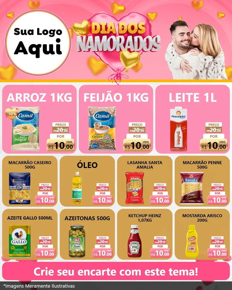 Modelo de Rede Social para Feed Instagram com o tema Dia dos Namorados para Supermercado