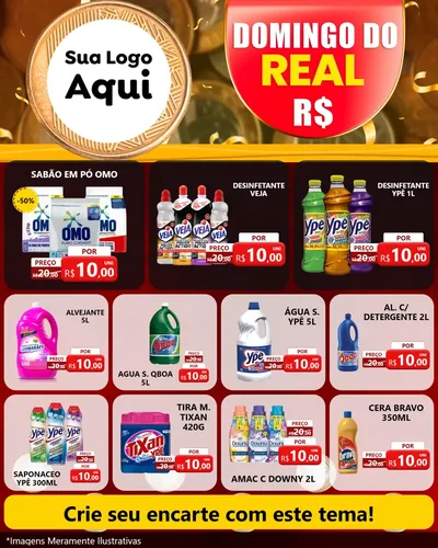 Modelo de Rede Social para Feed Instagram com o tema Domingo do Real para Produtos de Limpeza
