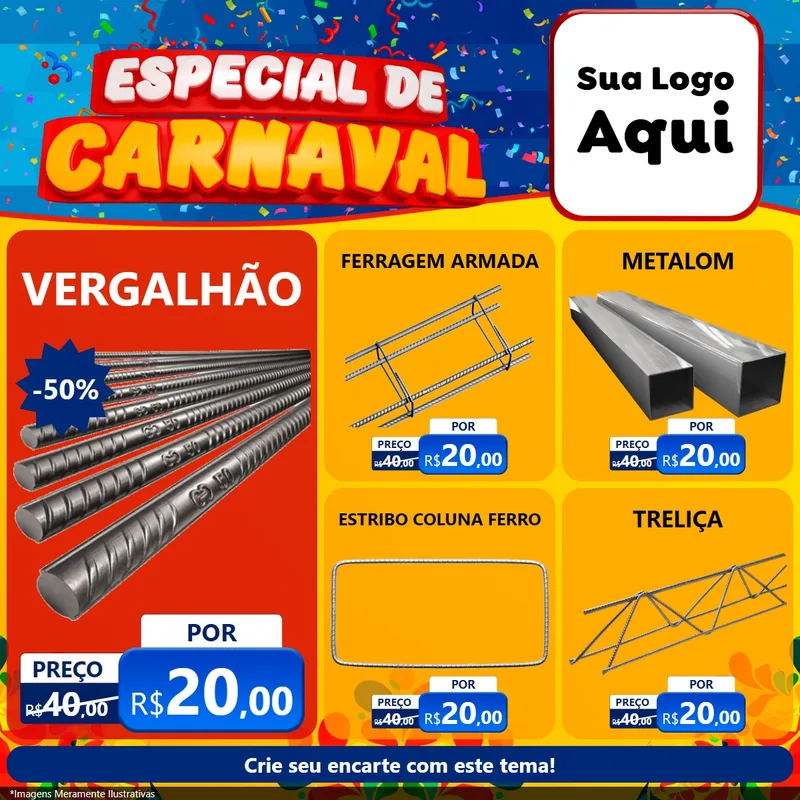Modelo de Rede Social para Feed Facebook com o tema Especial de Carnaval para Ferragens
