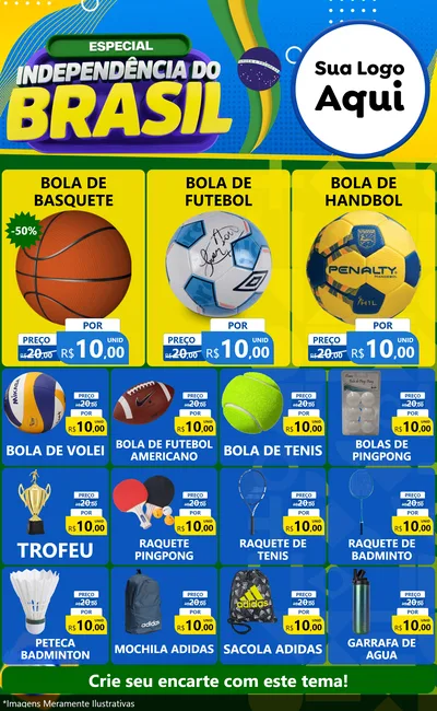 Modelo de Encarte para Encarte Grande com o tema Especial Independência do Brasil para Artigos Esportivos