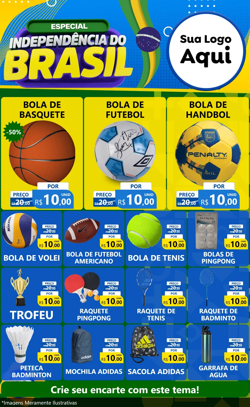 Modelo de Encarte para Encarte Grande com o tema Especial Independência do Brasil para Artigos Esportivos