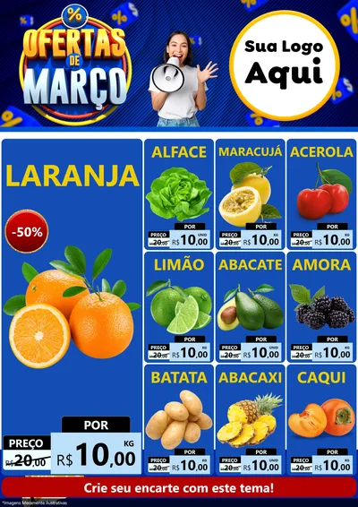 Modelo de Encarte para Encarte A4 Vertical com o tema Ofertas de Março para Hortifrúti