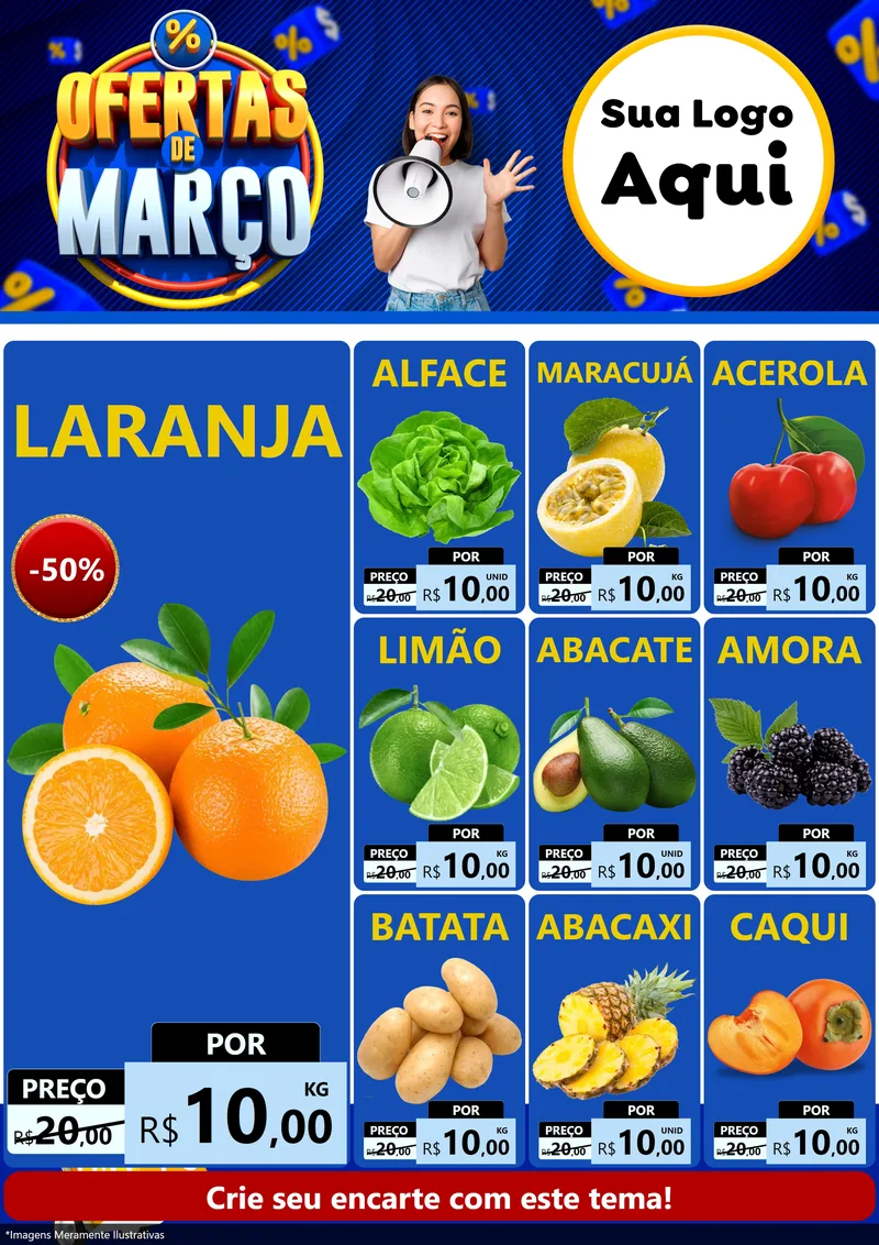 Modelo de Encarte para Encarte A4 Vertical com o tema Ofertas de Março para Hortifrúti