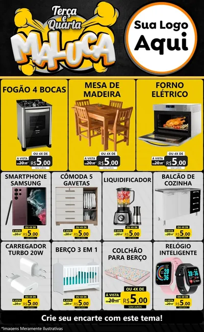 Modelo de Encarte para Encarte Grande com o tema Terça e Quarta Maluca para Móveis e Eletro