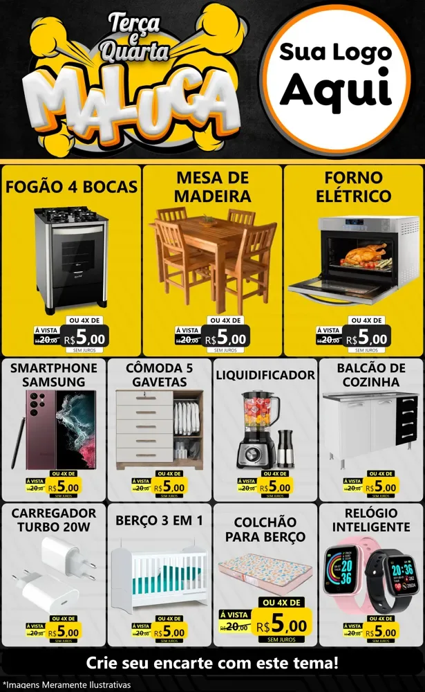 Modelo de Encarte para Encarte Grande com o tema Terça e Quarta Maluca para Móveis e Eletro